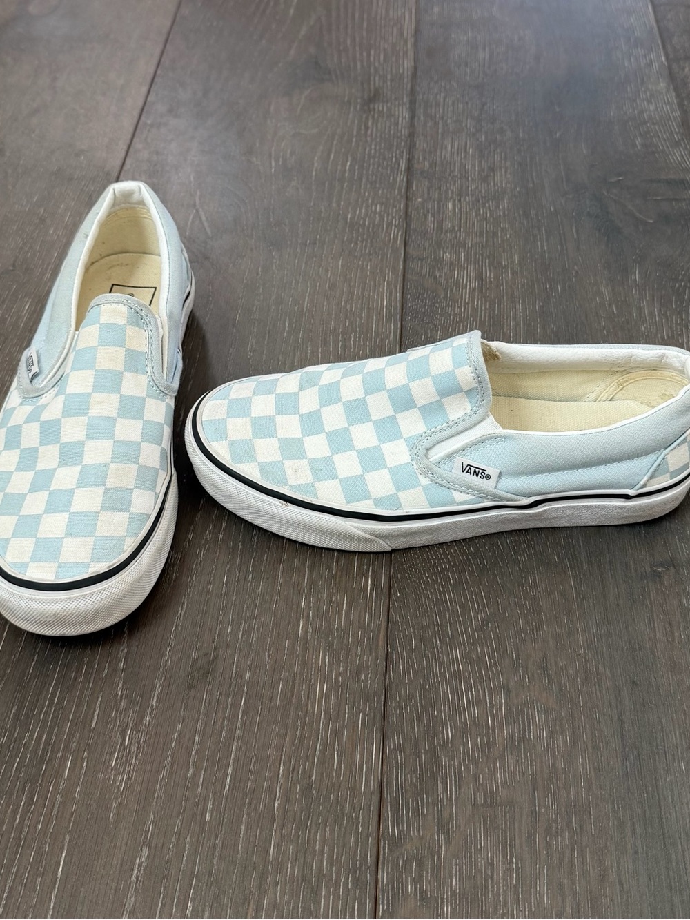 Vans Women’s Slip-On Checkerboard Sneakers - Light Blue & White